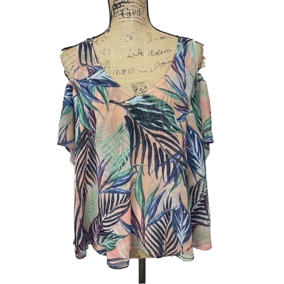 Show Me Your Mumu Hazel Palm Ruffle Cold Shoulder - Picture 3 of 12